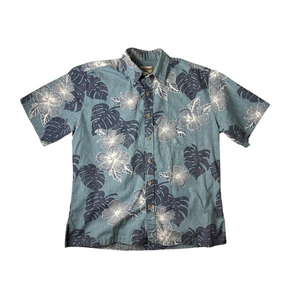 Cooke Street Honolulu Reverse Print Aloha Shirt  Size M  Blue Hawaiian Floral - Picture 1 of 9